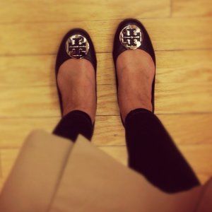 Black/Silver Tory Burch Reva Classic Ballet Flats